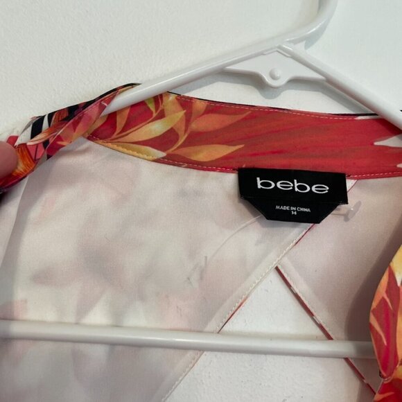 BEBE Long Sleeve Natalie Dress Royal Palm Floral Tropical Bell Sleeve 14 NO BELT - Picture 5 of 16